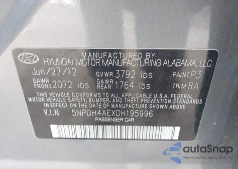 2013 Hyundai Elantra Limited z USA, uszkodzony, nr VIN 5NPDH4AEXDH195996